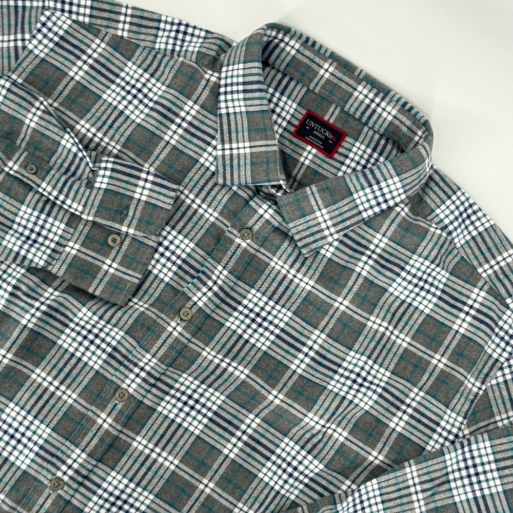 UNTUCKit Mens XXXLC Flannel Plaid Button Down Shirt Grey Blue Cotton Long Sleeve
